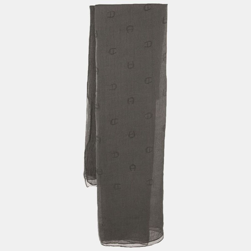 Aigner Grey Logo Print Crinkle Silk Scarf